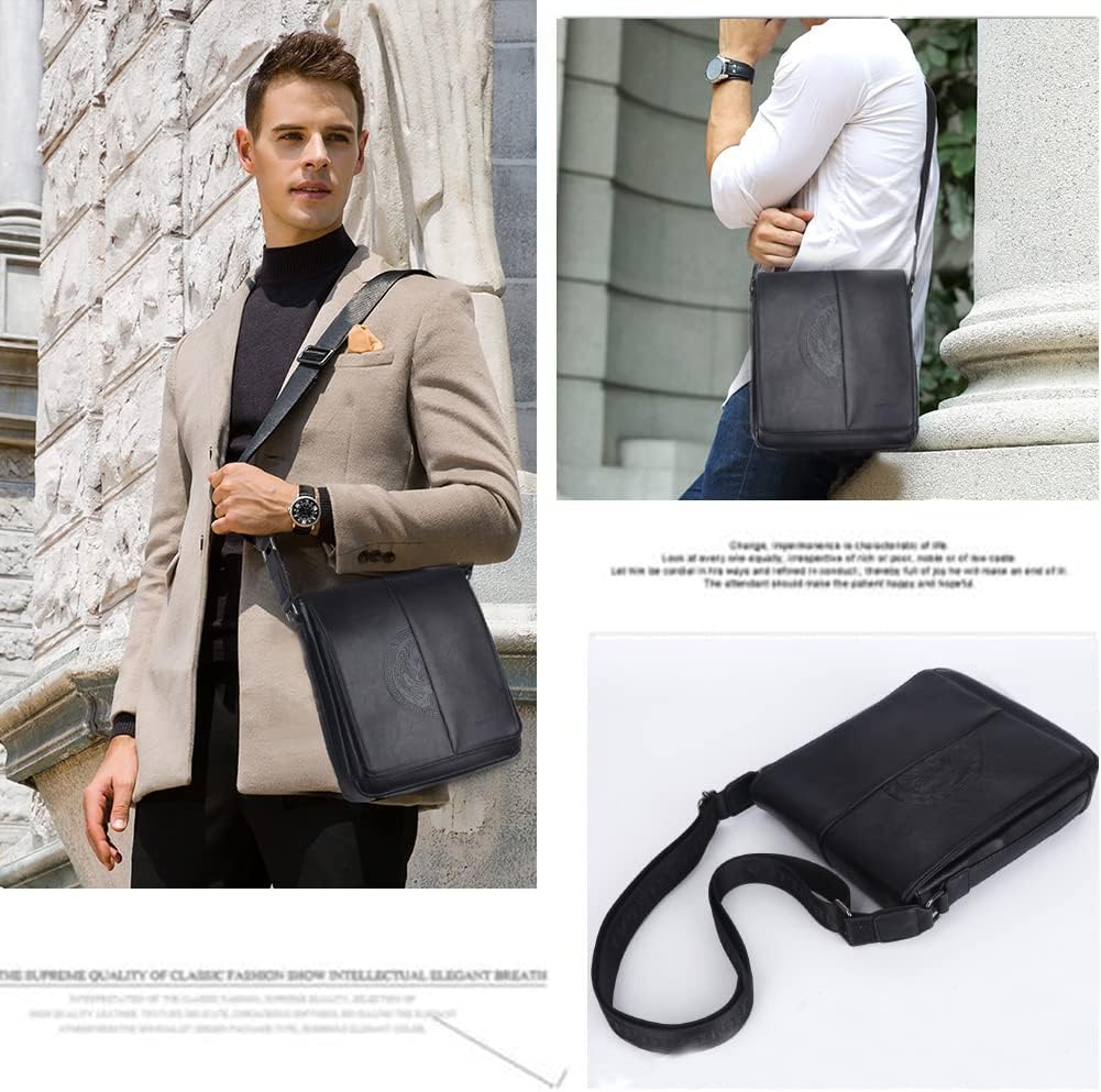 Leathario Herren Umhängetasche PU Leder Schultertasche Herrentasche mit Grosser Kapazität für Alltag
