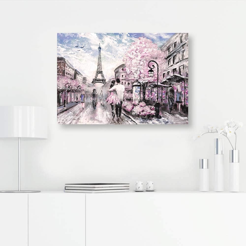 Feeby Wanddeko Paris Bild Kunstdruck modern Malerei Rosa 90x60 cm, 90L x 60B cm M14069