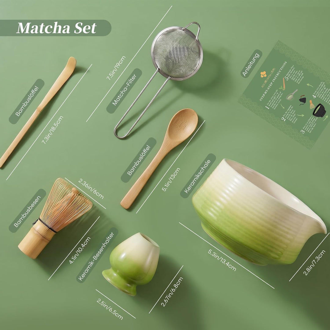 Matcha Set, Japanisches Matcha Set mit Keramikschale und Halter, Bambusbesen und Löffel, Edelstahlsi