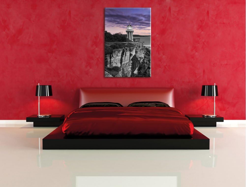 Pixxprint Leuchtturm an Klippe schwarz/weiss, Format: 70x100 auf hochkantiges Leinwand, 70x100
