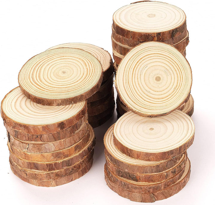 ilauke 50 Stücke Unbehandelt Holzscheiben Rund 6-7cm - Natürliche Baumscheiben zum Basteln, Bemalen