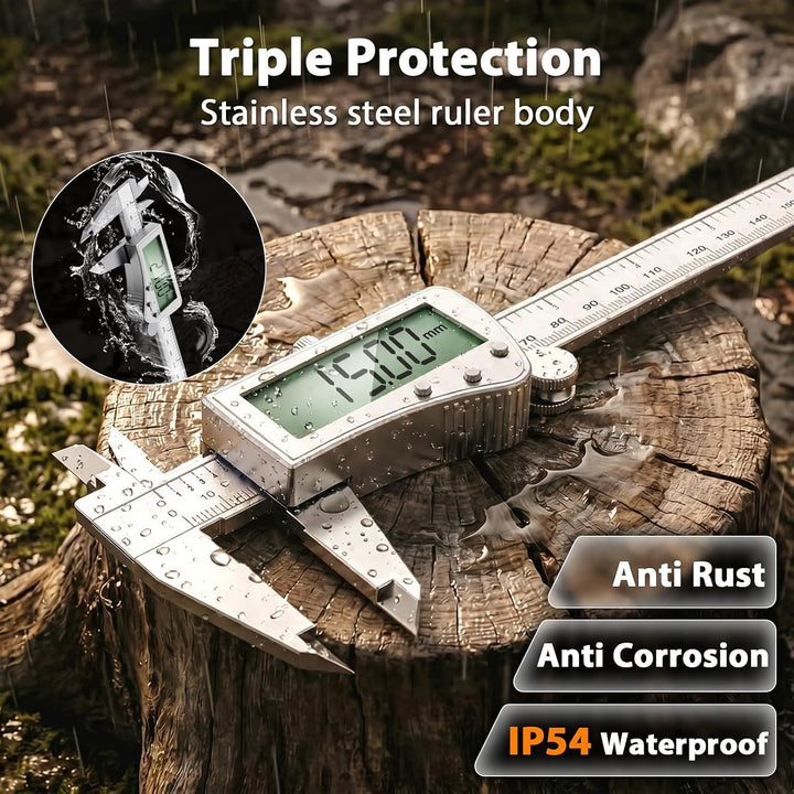 Preciva 150mm Digitaler Messschieber, Digitale Schieblehre Edelstahl Wiederaufladbar IP54 - Wasserdi
