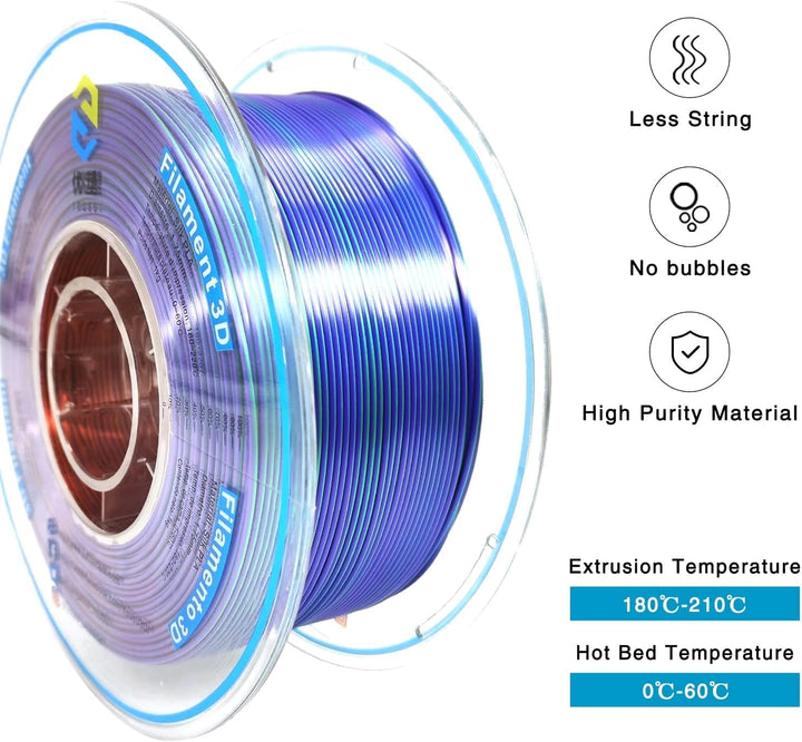 YOUSU Dreifarbiges PLA Filament,Seiden Grün/Lila/Kupfer Dreifarbiges Filament,3D Drucker Filament 1,