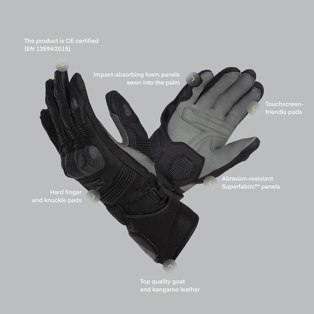 REBELHORN Fighter Motorradhandschuhe Herren | Känguru und Ziegenleder | Knöchel- und Fingerschutz |