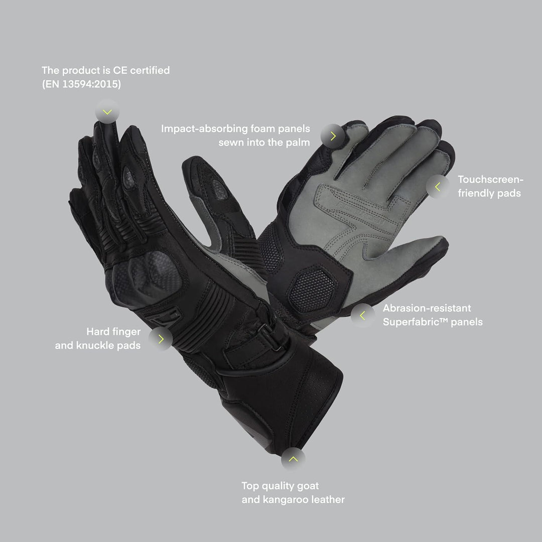 REBELHORN Fighter Motorradhandschuhe Herren | Känguru und Ziegenleder | Knöchel- und Fingerschutz |