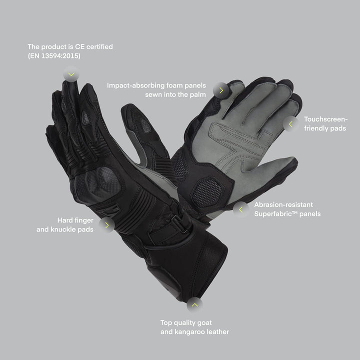 REBELHORN Fighter Motorradhandschuhe Herren | Känguru und Ziegenleder | Knöchel- und Fingerschutz |