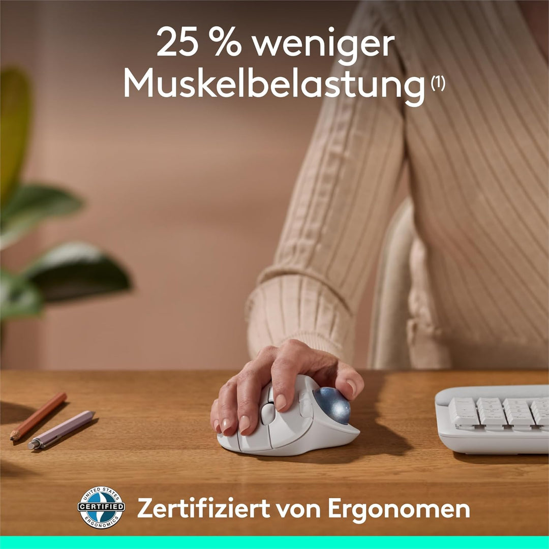 Logitech Ergo M575S kabellose Trackball-Maus, kabellose ergonomische Maus mit Bluetooth und verschlü