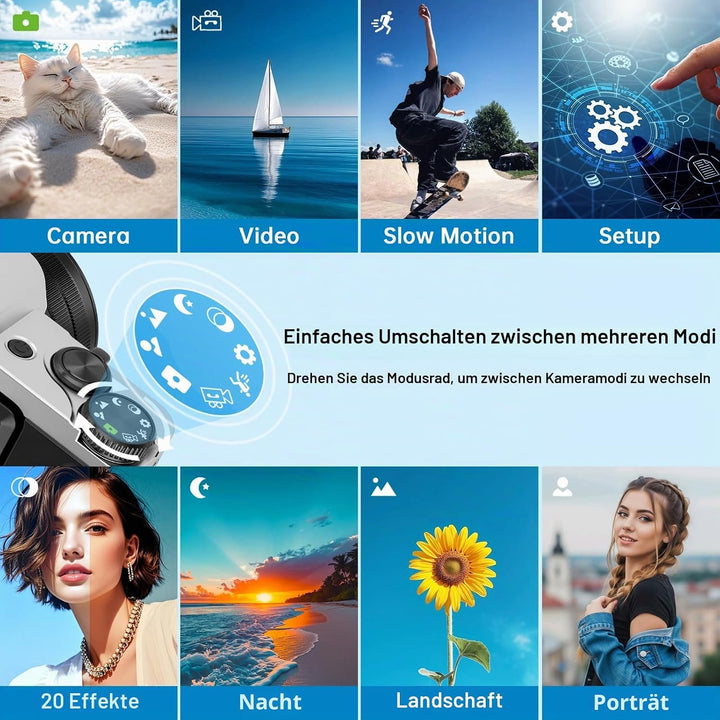 Digitalkamera, 4K 64MP Autofokus Kamera Fotokamera Mit WLAN, 3" 180° Klappbarer Bildschirm Digital K