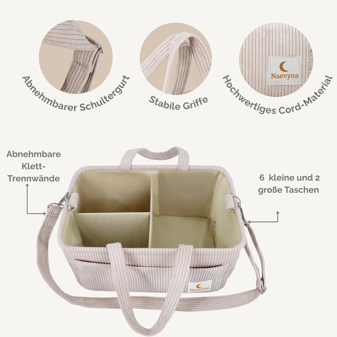 Wickelkorb Organizer aus Cord Set 2 in 1 mit Schultergurt und Windeltasche – Wickeltisch Organizer B