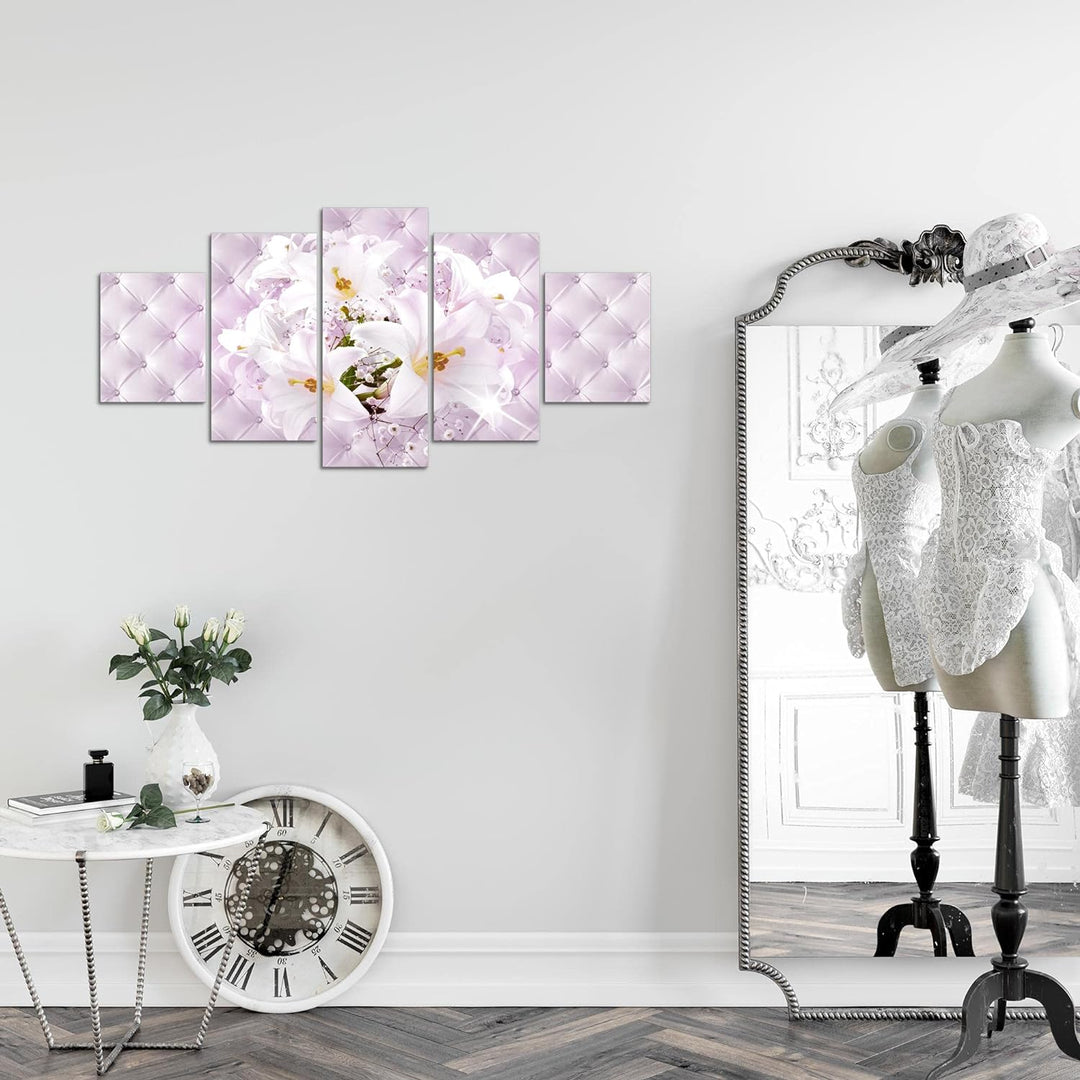 Runa Art Wandbilder Blumen Lilien 5 Teilig Bild auf Vlies Leinwand Deko Wohnzimmer Abstrakt Rosa Lil