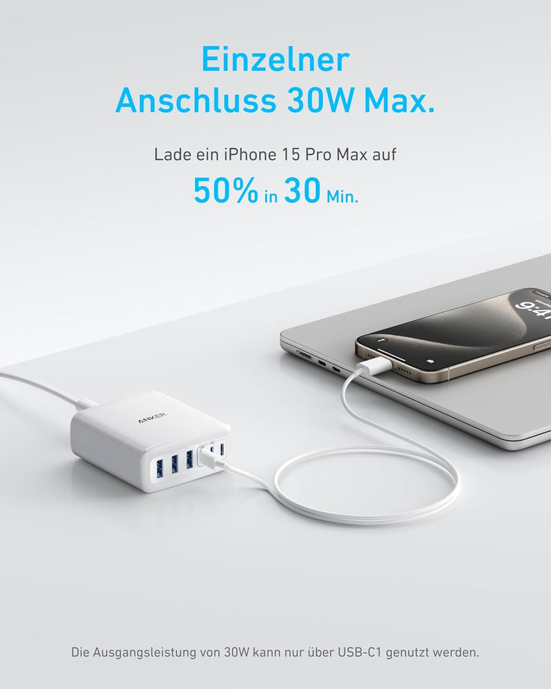 Anker USB-C Ladegerät, 6 Port Ladestation mit 112W Ausgang Leistung, Für iPhone 16/16 Plus/16 Pro/16