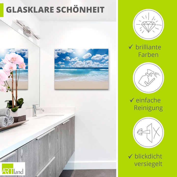 ARTland Glasbilder Wandbild Glas Bild einteilig 80x60 cm Querformat Strand Meer Sommer Karibik Südse