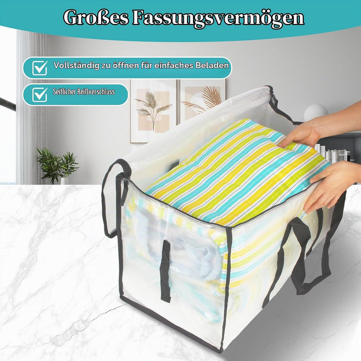 4 Stück 90L Aufbewahrungstasche, Clear Clothes Storage Bags Ufbewahrungstasche, umzugstaschen Gross,