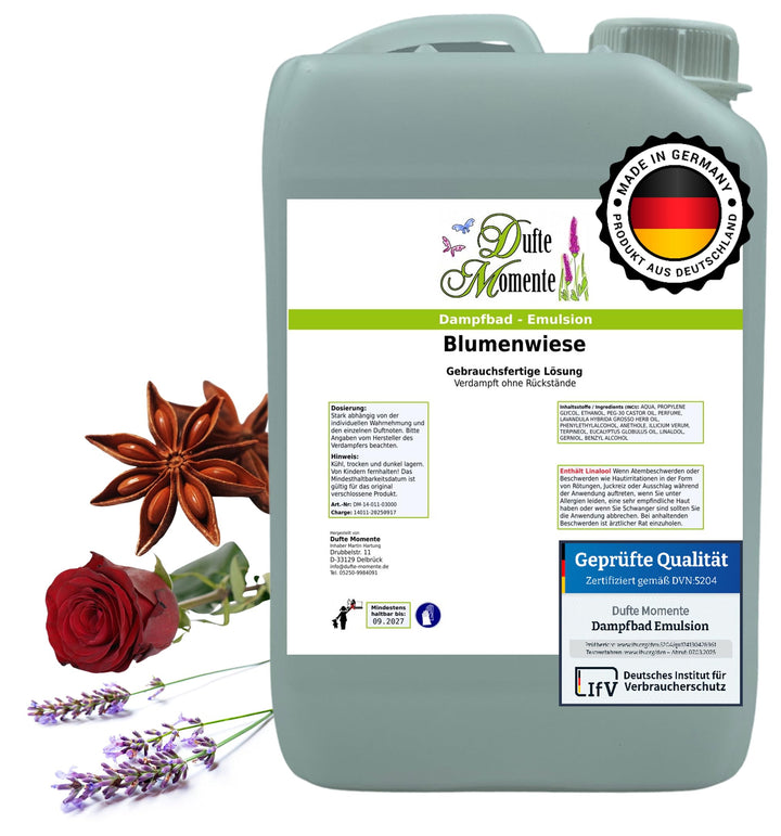 Dufte Momente Dampfbad-Emulsion 3 Liter Blumenwiese | gebrauchsfertig | Mit Anis, Lavendel & Rose |