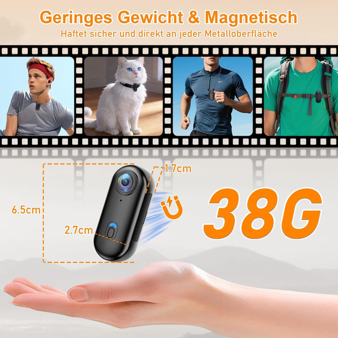 4K WiFi Actioncam Sportkamera 30M Wasserdicht, 38g Ultra-Leicht, 360° Drehbar, Mini Action Camera fü