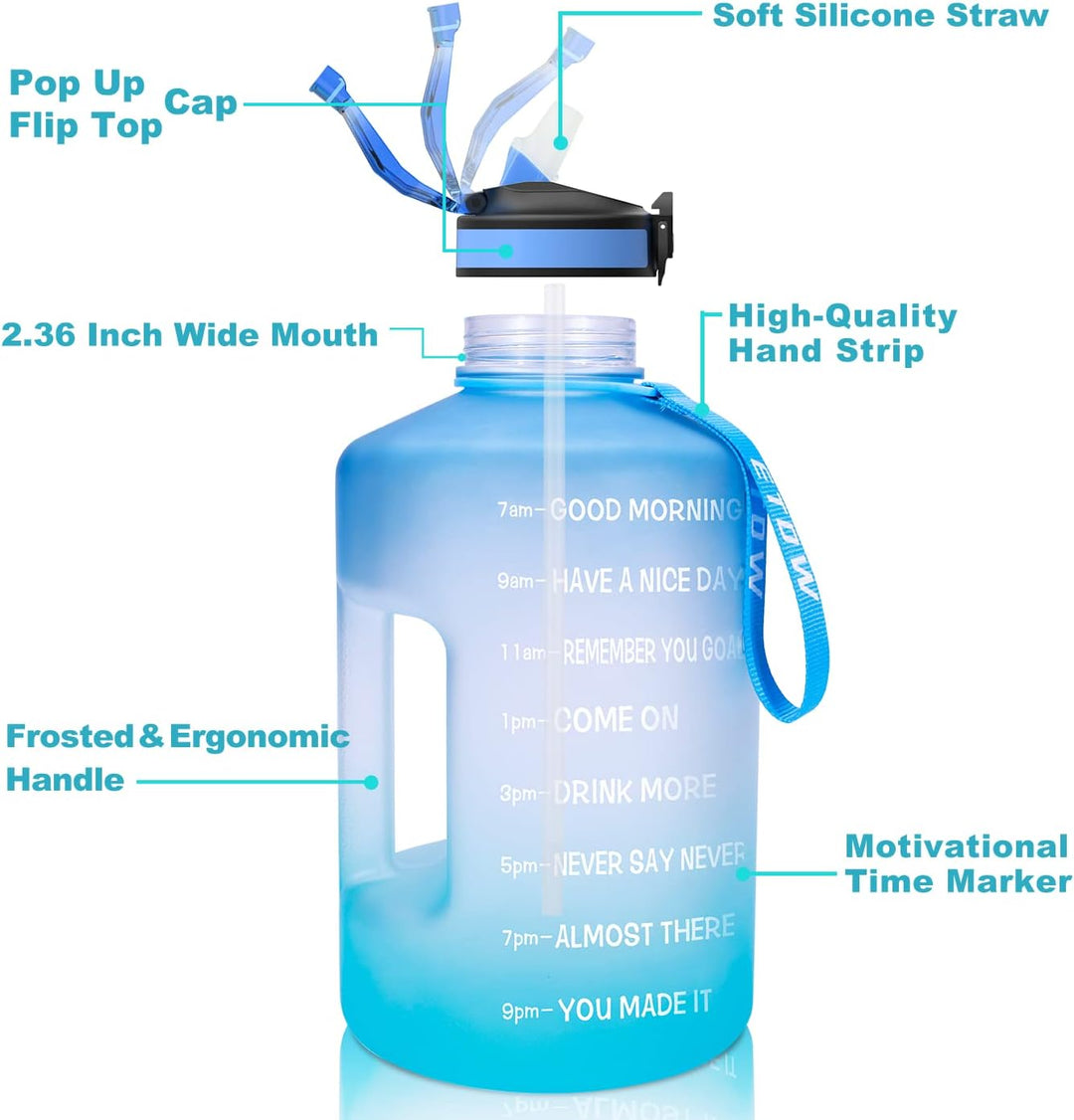 3,78 Liter Trinkflasche Sport mit Zeitangaben und Strohhalme, 3,78L Gross Sportflasche BPA Frei, Aut