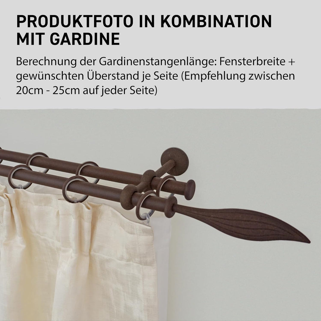 Garesa Gardinenstange Esperanca Ø 16mm, 2-läufig, Rost I Rustikale Vorhangstange inkl. Ringe + Falte
