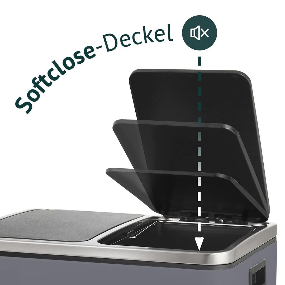 SVITA TM2X15 Treteimer 30 Liter Grau Abfalleimer Mülleimer Design Mülltrennung Papierkorb Küchen-Ord