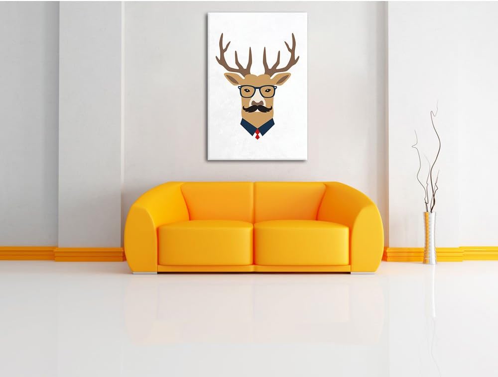 Pixxprint Hipster Hirsch als Leinwandbild/Grösse: 100x70 / Wandbild/Kunstdruck/fertig bespannt 70x10