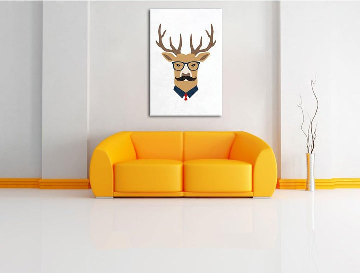 Pixxprint Hipster Hirsch als Leinwandbild/Grösse: 100x70 / Wandbild/Kunstdruck/fertig bespannt 70x10