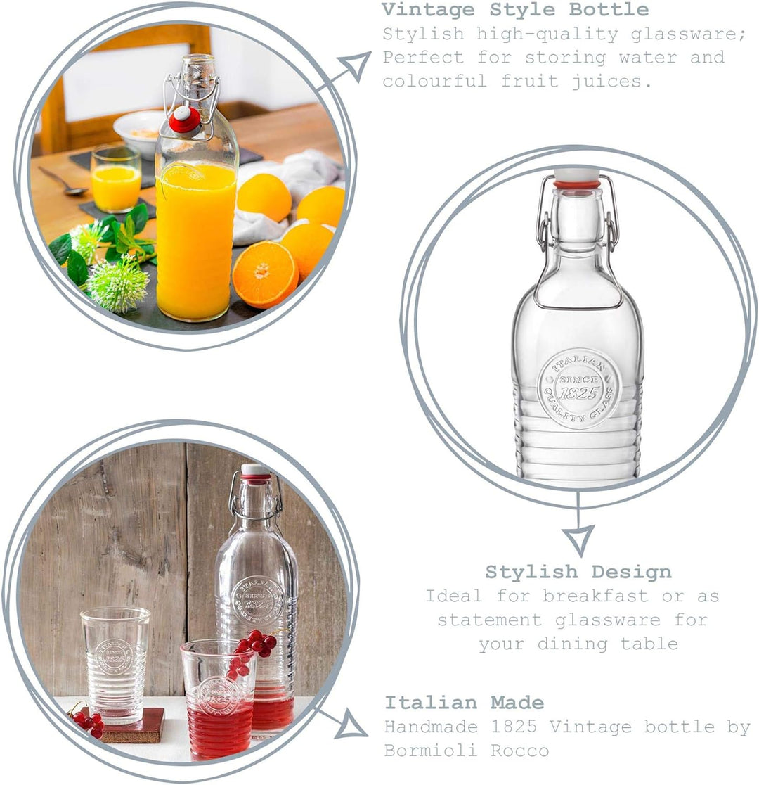 Bormioli Rocco Officina 1825 Trinkflasche 1,2 Liter - 6er-Set mit Reisemotiv-Trinkflasche