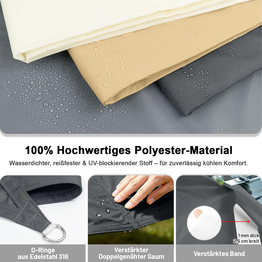 LOVE STORY Sonnensegel Wasserdicht 3x3x4.25m Dreieckig Rechtwinklig PES Polyester Sonnenschutz Winds