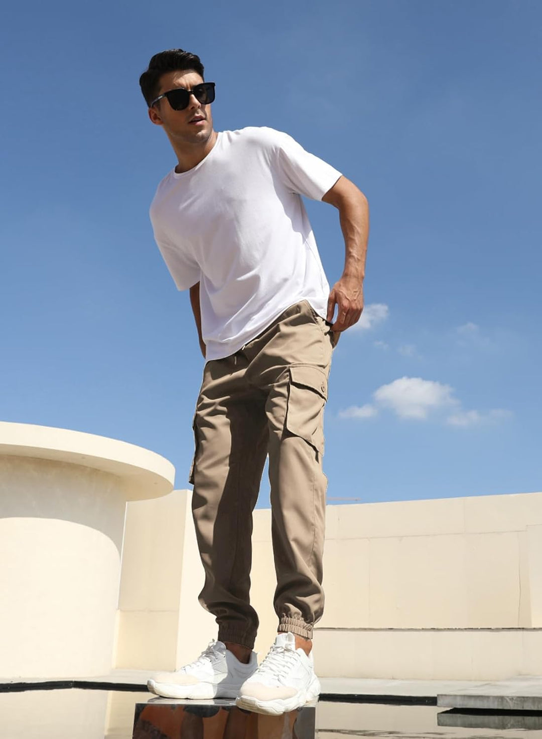 Elegancity Cargohose Herren Lang Casual Jogginghose Stretch Chino Hose Regular Fit Cargo Hose Elasti