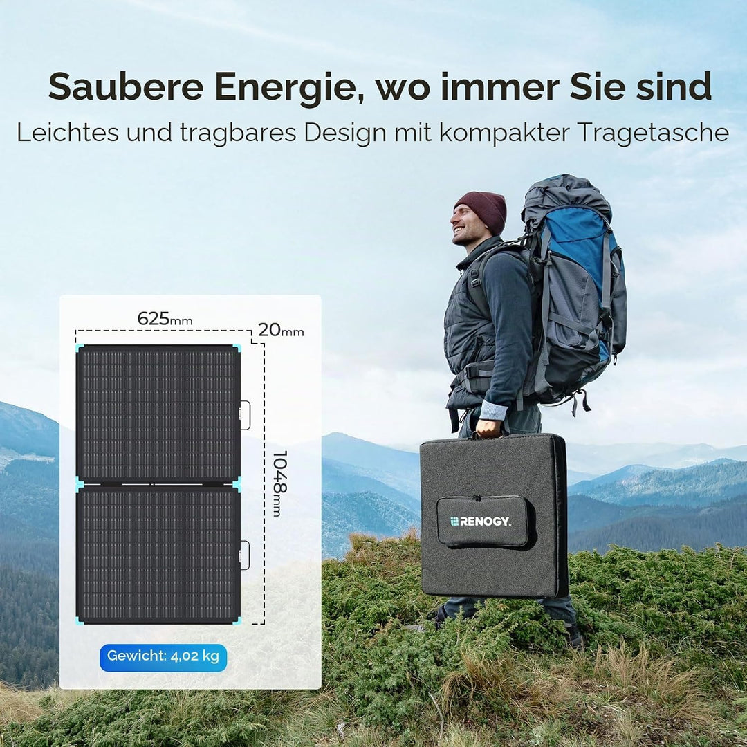 Renogy Faltbares Solarpanel, 100W, N-Typ-Zellen, Tragbares Faltbares Solarmodul, faltbar, wasserdich