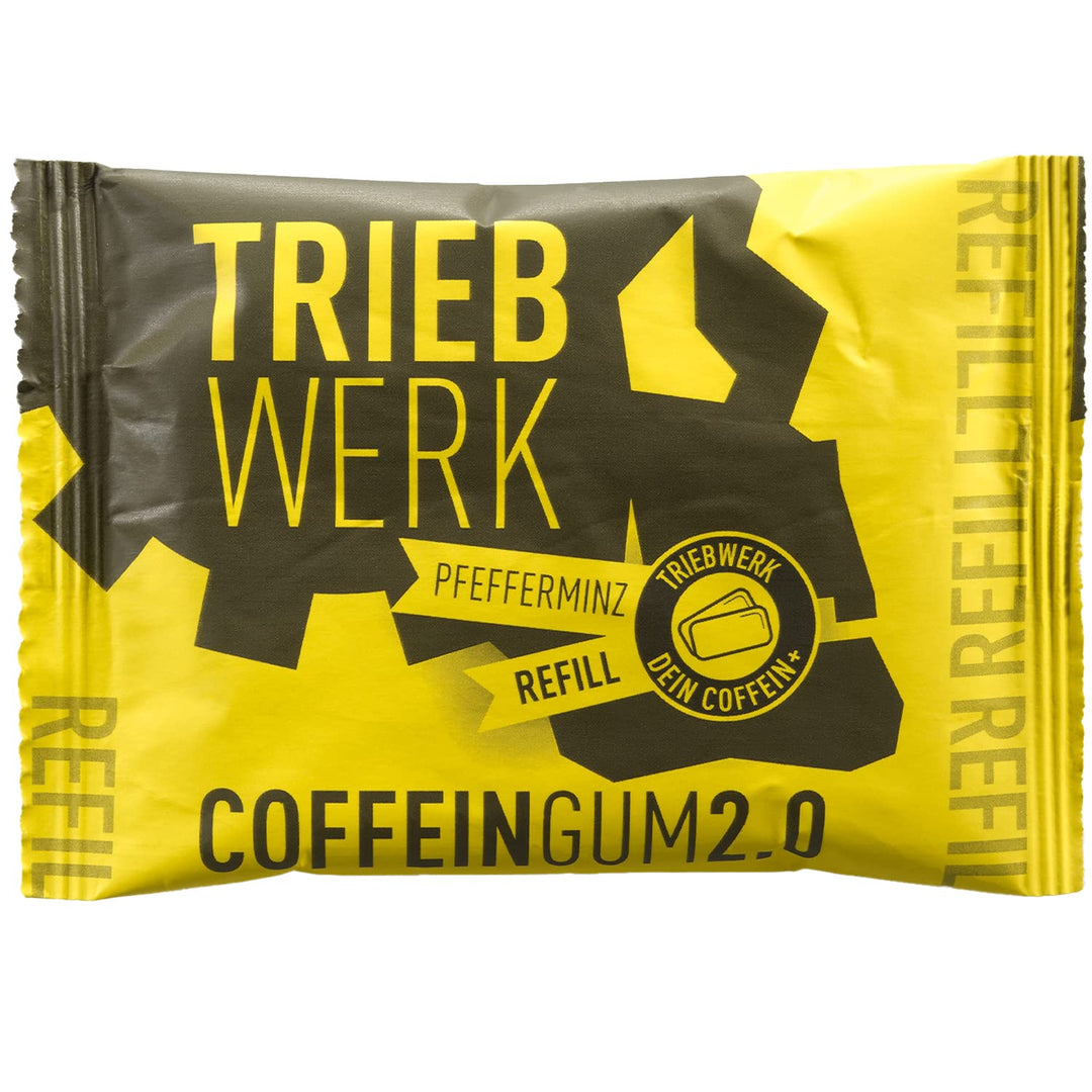 TRIEBWERK Koffein Kaugummi, 50mg Koffein pro Gum, Pfefferminz-Geschmack, 100 Stück, +Vitamin B12 (10