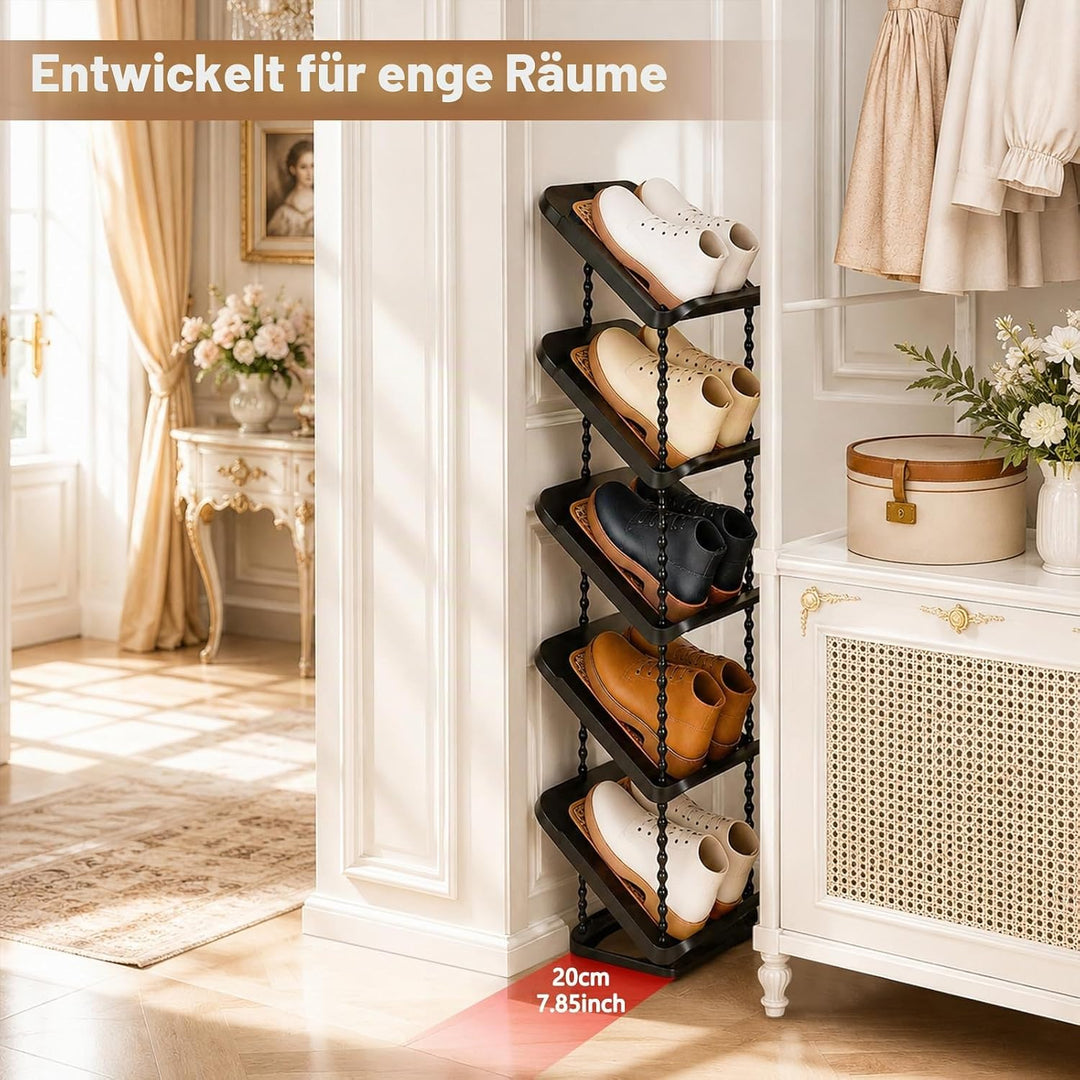 2 Stück Schuhregal Schmal mit 5 Ebenen, Platzsparend Schräg Schuhablage, Schuhschrank Schuhaufbewahr