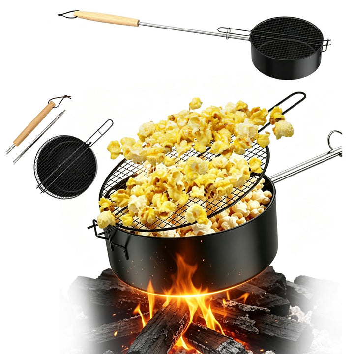 Popcorn-Maker Lagerfeuer aus Hochwertigem Kohlenstoffstahl, Outdoor Popcorn-Pfanne mit Hitzebeständi
