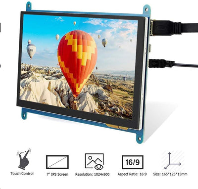 ELECROW Monitor Display Anzeigen IPS Bildschirm-7 Zoll 1024X600 HD TFT LCD mit Touchscreen für Himbe