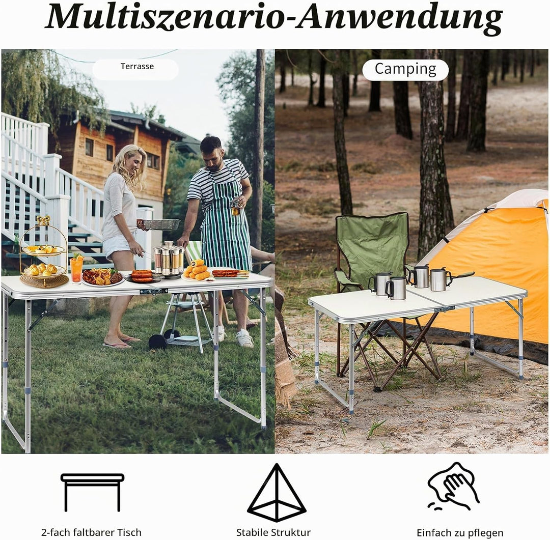 Bonnlo Klapptisch Höhenverstellbar, Gartentisch Wetterfest, Balkontisch Klappbar – Tragbarer Mehrzwe