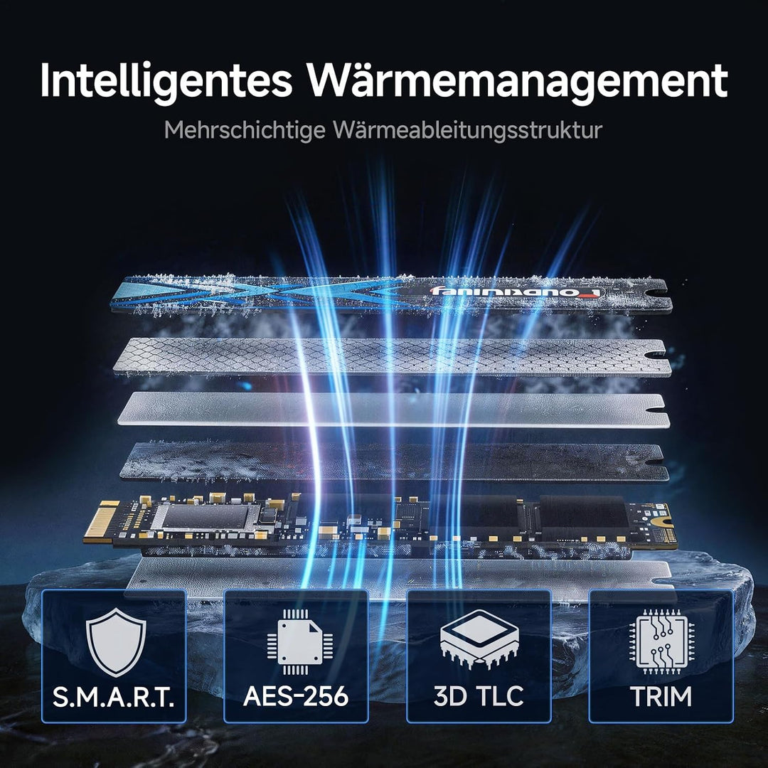 fanxiang S910 1TB PCIe 5.0 x4 NVMe M.2 SSD, Lesegeschwindigkeiten von bis zu 14.000 MB/s, 7.500 MB/s