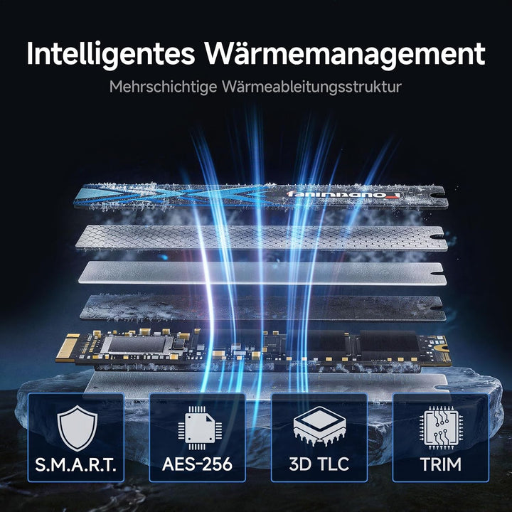 fanxiang S910 1TB PCIe 5.0 x4 NVMe M.2 SSD, Lesegeschwindigkeiten von bis zu 14.000 MB/s, 7.500 MB/s