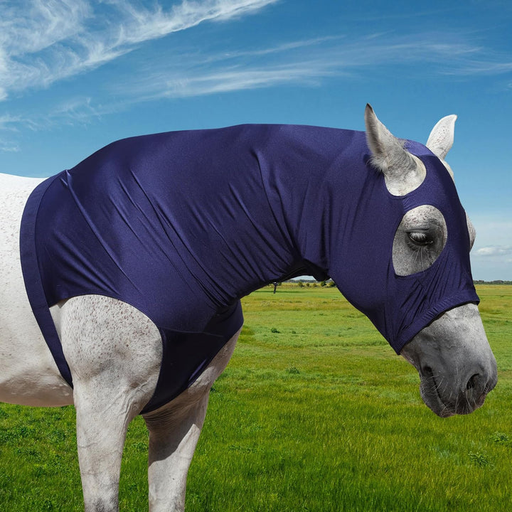 Leberna Lycra Stretch-Pferd Kapuze mit Reissverschluss - vollen Gesicht-Hals-Abdeckung M Marine, M M