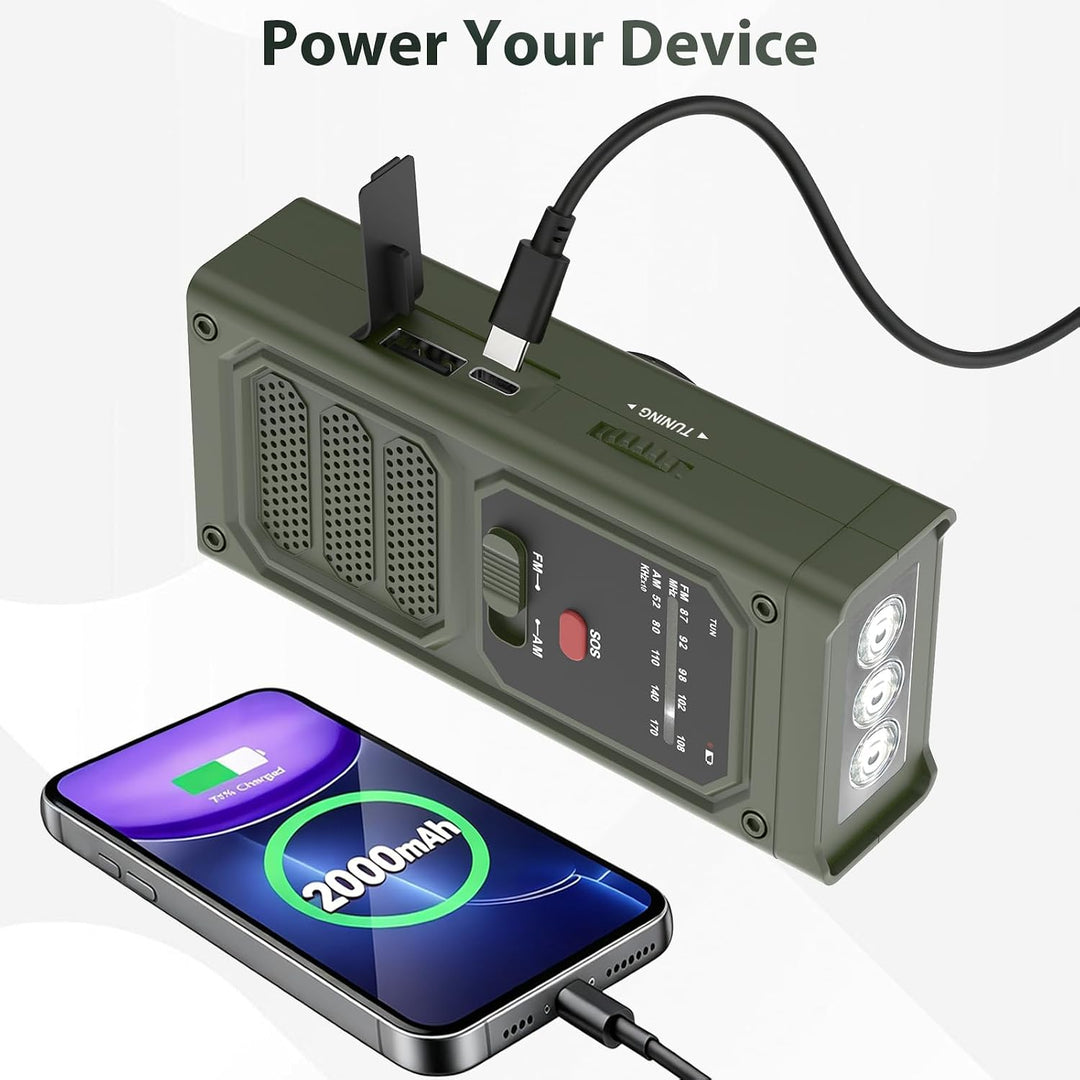 Notfall-Solarradio, 2000mAh Akku Kurbelradio, 3-Wege-Laden Emergency Radios mit LED-Taschenlampe, SO