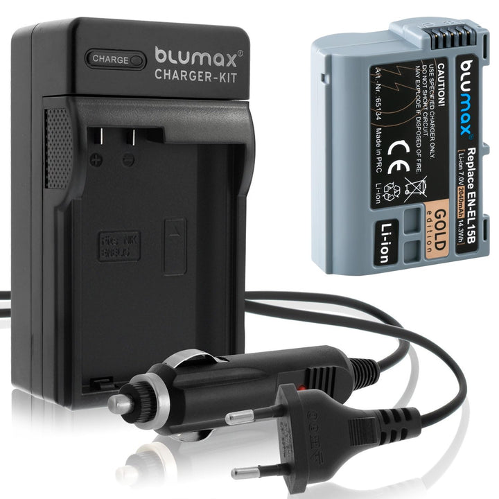 Blumax Gold Edition Akku Nikon EN-EL15b 2040mAh + Ladegerät mit KFZ-Stecker| kompatibel mit Nikon Z6