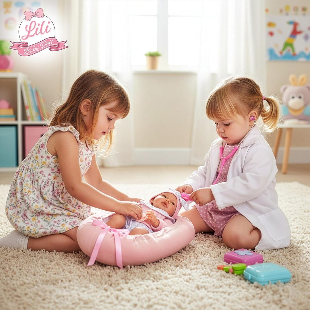 Kinderplay Puppentragetasche 43 cm – weiche Tragetasche für Puppe, wendbar rosa/weiss, Kuschelnest/R