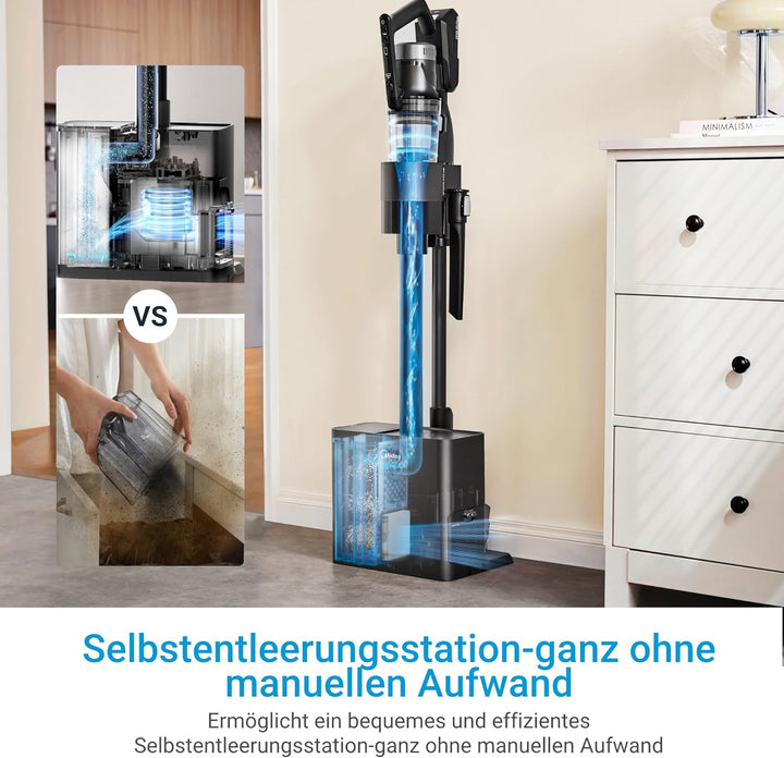Midea Akku-Staubsauger mit Absaugstation | 350W, bis zu 60 Min Laufzeit | Selbstentleerung, Anti-Tan