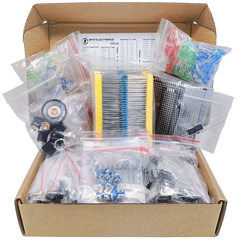 Mega Elektronische Bauteile Elektrotechnik Sortiment Kit, Kondensator, Elkos, Widerstände, LED 3mm 5