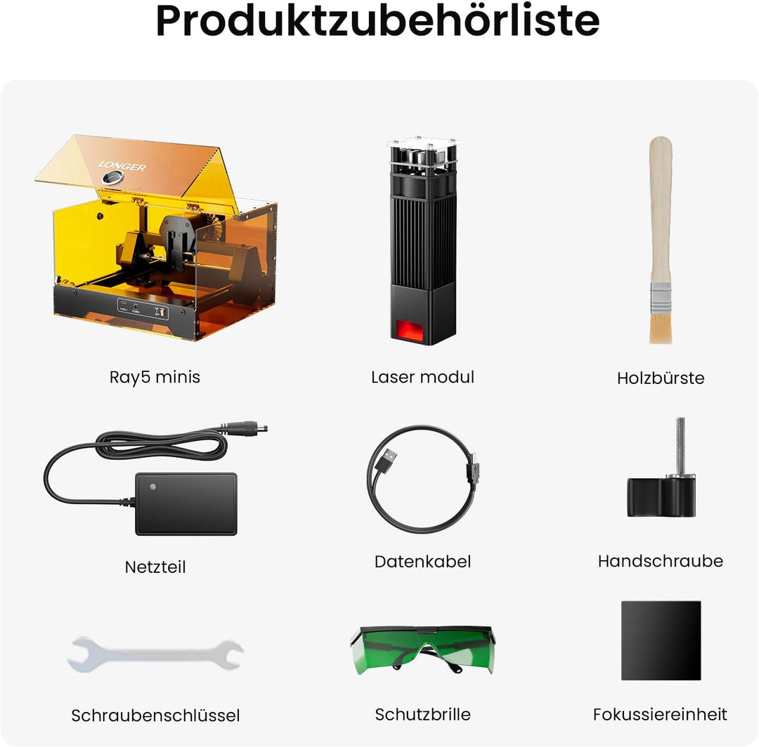 LONGER Ray5 miniS Lasergravierer mit Acryl-Schutzhaube, Laserklasse 1, unterstützt Offline-Gravur; i