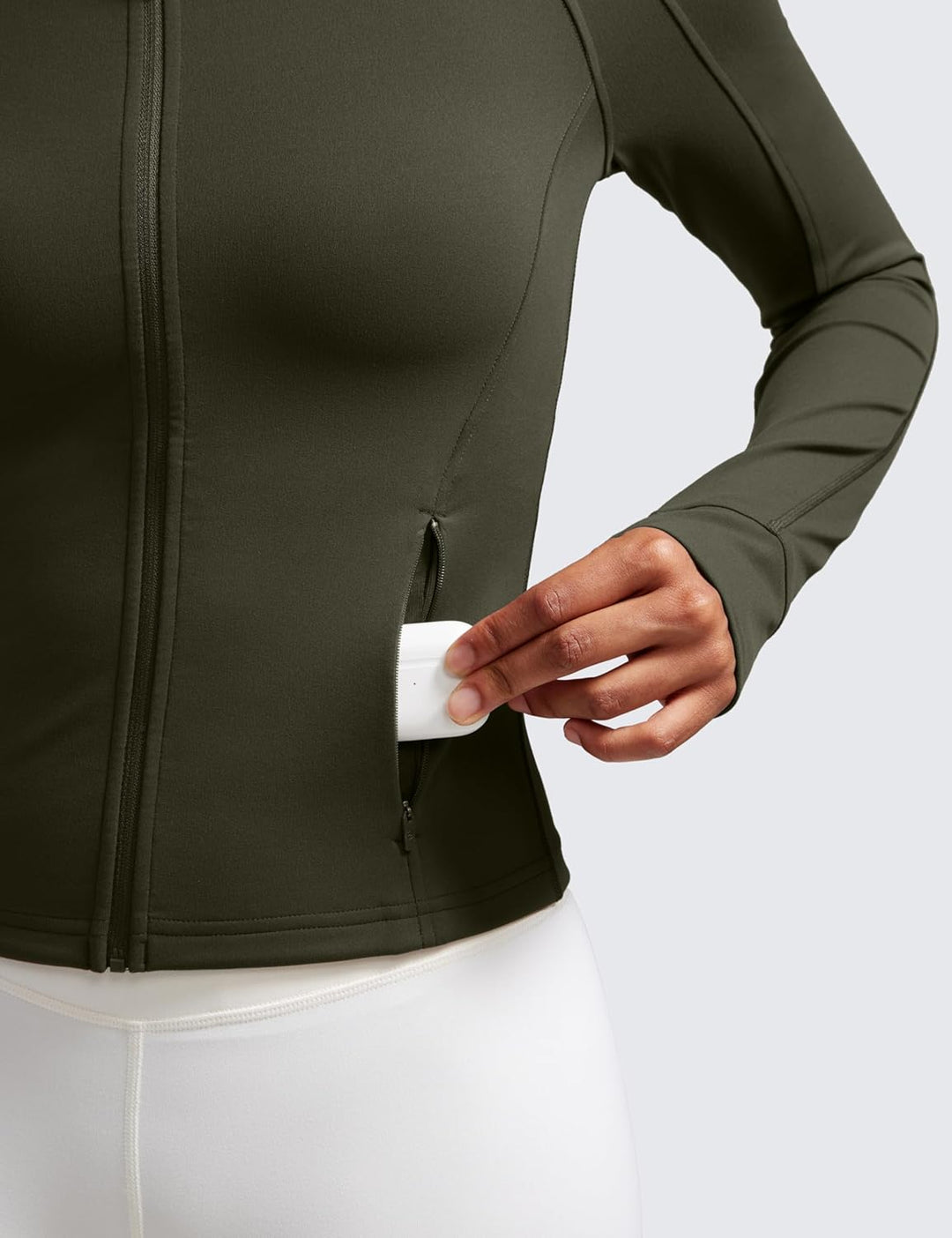 CRZ YOGA Damen Butterluxe Full Zipper Sport Jacke Zip Tasche Crop Running Laufjacke Gym Langarmshirt
