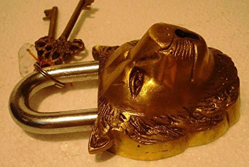 Messing-Vorhängeschloss – Schloss mit Schlüssel – funktionell – Messing hergestellt – Typ: (Löwe – M