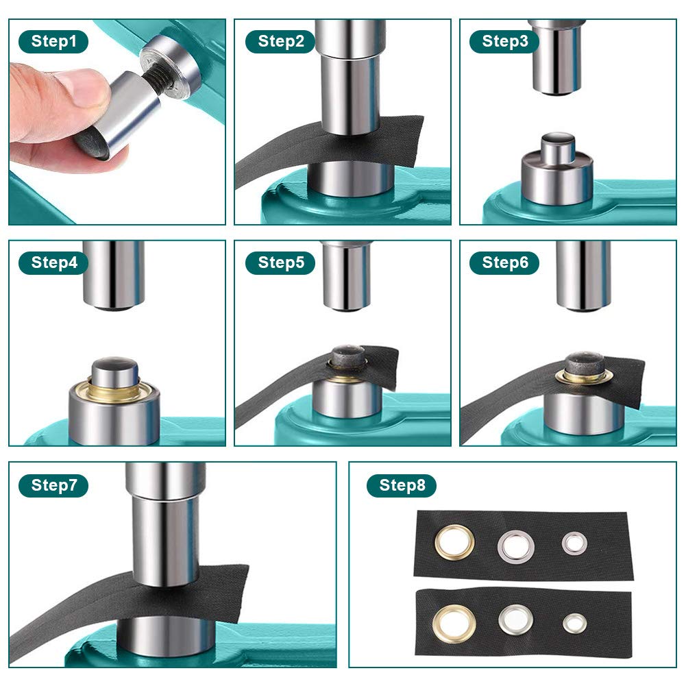 ösenzange für stoffe mit 3 Stanzformen und 900 Ösen, 6/10/12 mm Mehrzweck ösenpresse Set Nietmuttern