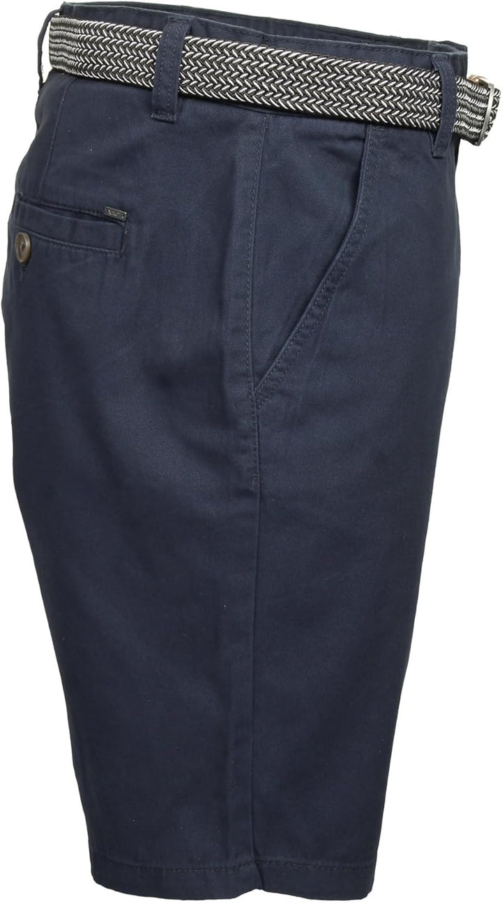 Xact Herren Premium massgeschneiderte Stretch Chino Shorts 34 Marineblau mit Gürtel, 34 Marineblau m