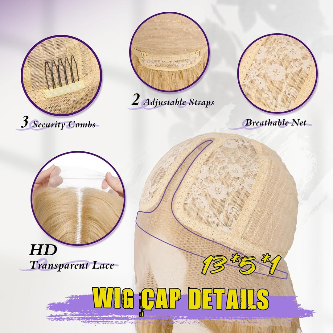 FESHFEN Lace Front Perücke – Lange Lockige Gewellte Kunsthaar Perücken mit 34x11x3 cm HD Lace Perück