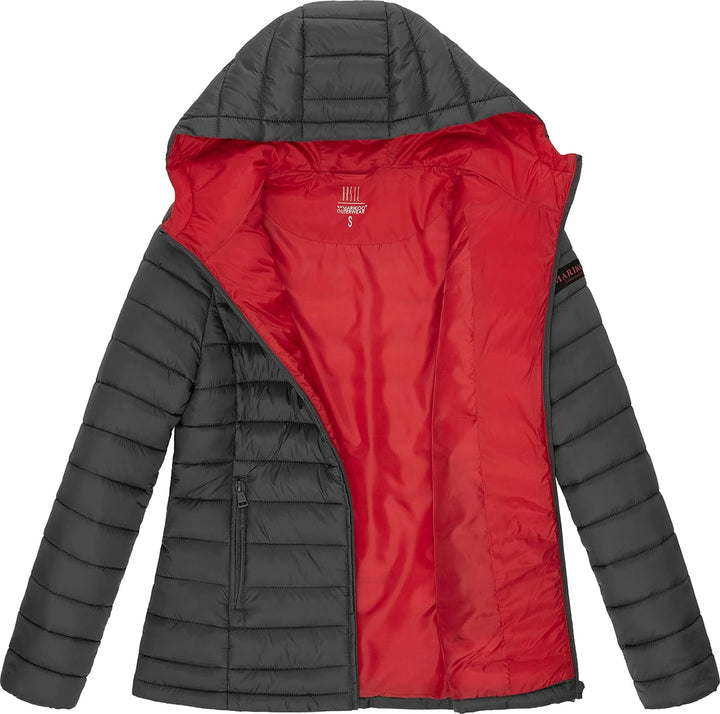 MARIKOO Damen Übergangsjacke leichte Steppjacke kurz mit Kapuze Lucy XS-3XL, XS Anthrazit