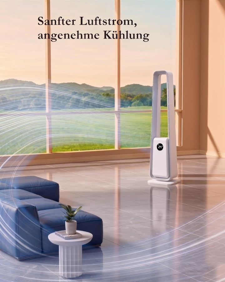 Turmventilator Rotorloser Ventilator: Standventilator ohne Flügel mit Fernbedienung, 24 Stufen, 3 Mo