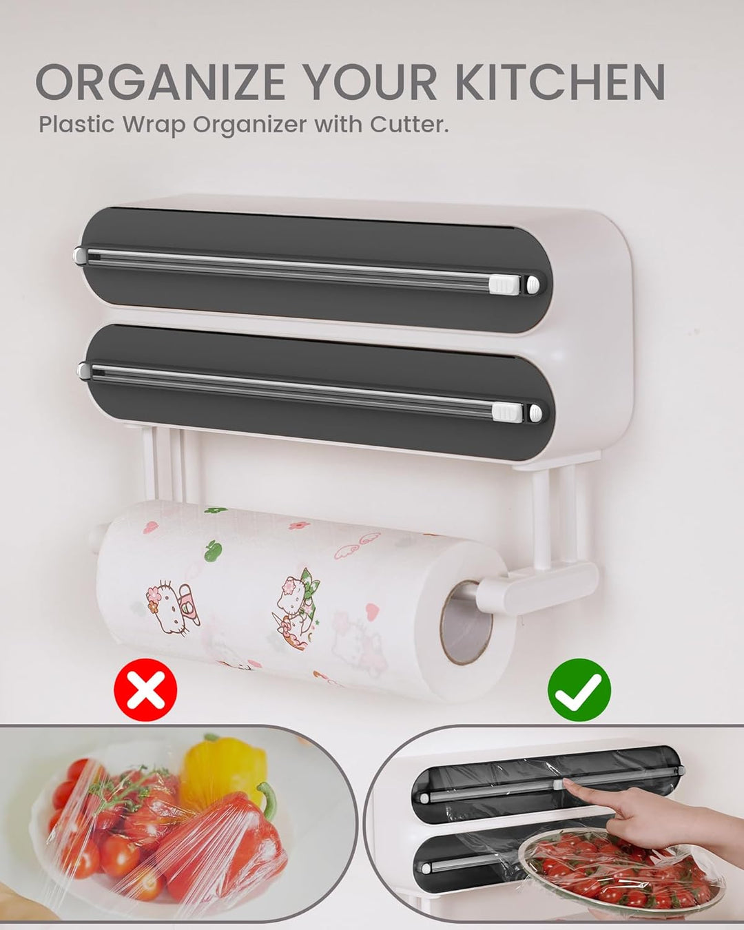 3 in 1 Frischhaltefolienspender mit Küchenrollenhalter - Küchenrollenhalterung mit Cutter - Küchenro